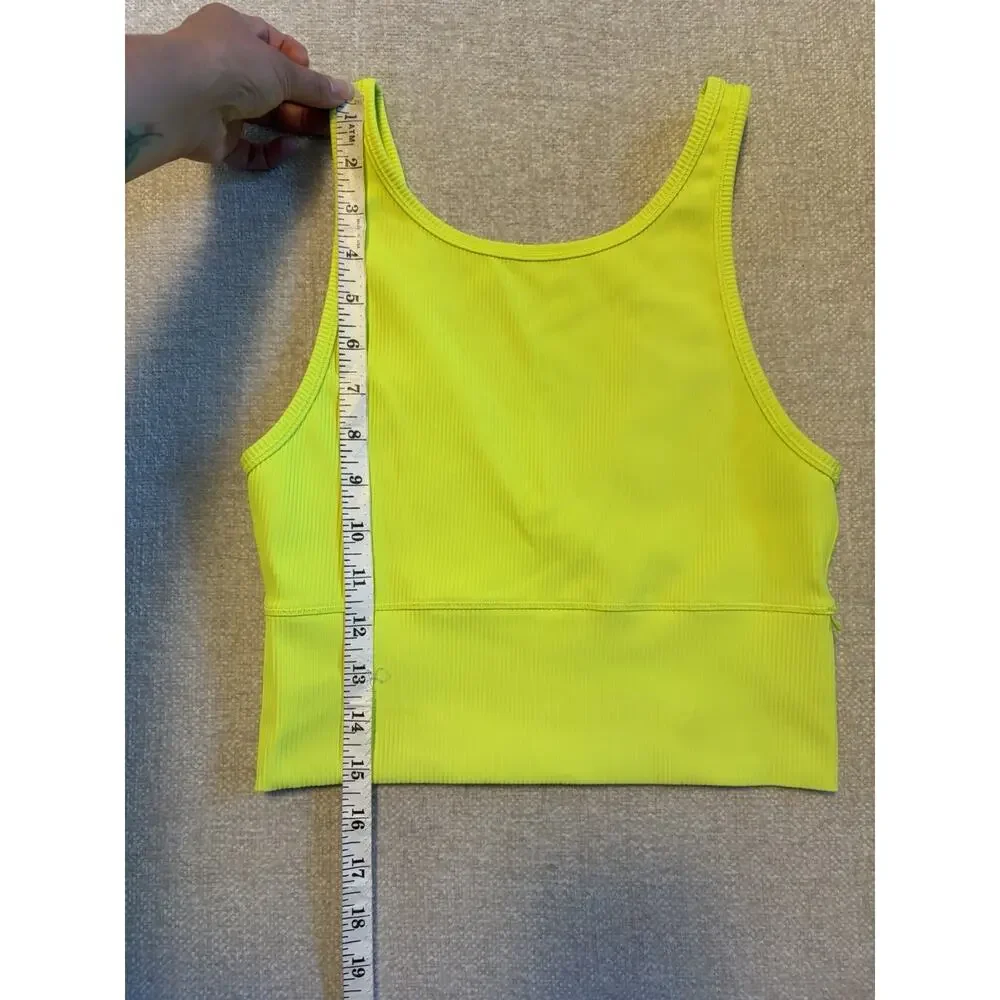 Lululemon Tank Top Womens Size 4 Neon Yellow Ribbed Power Pivot Crop Reversible